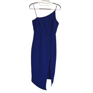 Hello Molly Royal Blue One Shoulder Asymmetrical Midi Dress Prom HOCO Womens 6